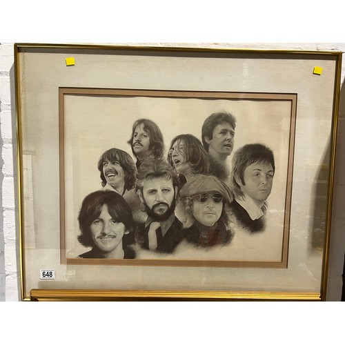 648 - Vintage Beatles off set pencil sketch framed