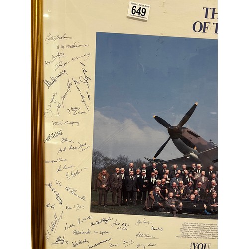 649 - 'The last of the Few' members of the Battle of Britain fighter association signed poster framed