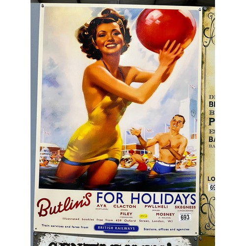 693 - 'Butlins for Holidays' tin sign