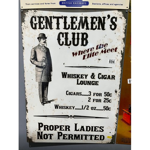 694 - 'Gentlemans Club' Tin sign