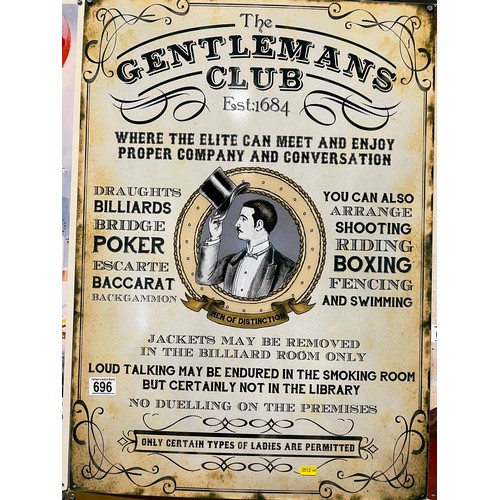 696 - 'The Gentlemans club' Tin sign