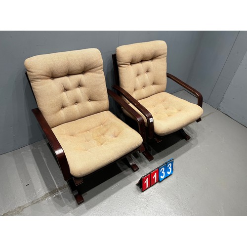 1133 - Pair of mid century X frame Danish design chair