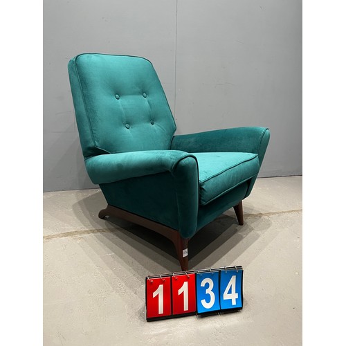 1134 - Greaves + Thomas teak mid century chair ( been recovered)