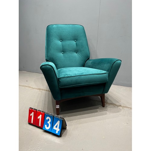 1134 - Greaves + Thomas teak mid century chair ( been recovered)