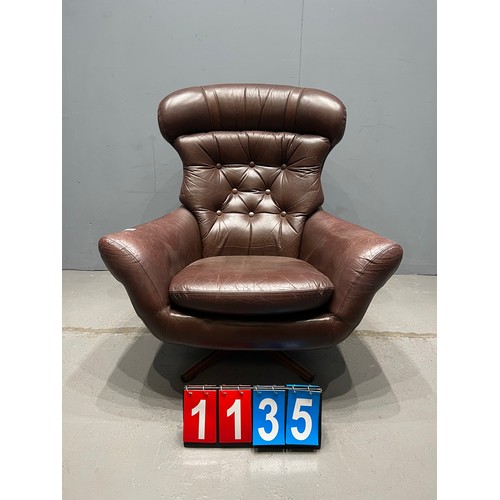 1135 - Swedish Swed fern leather mid century swivel chair