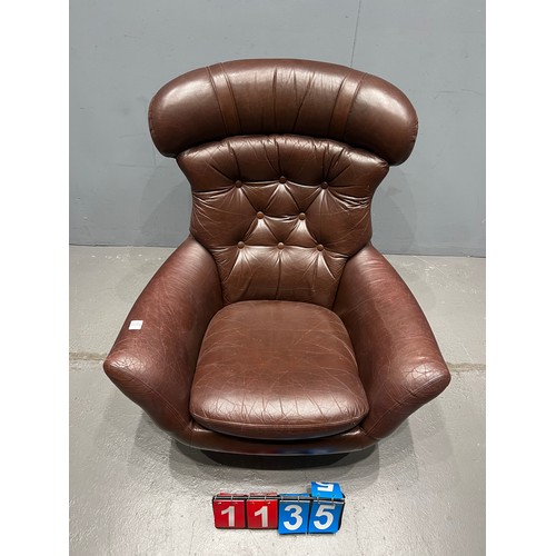 1135 - Swedish Swed fern leather mid century swivel chair