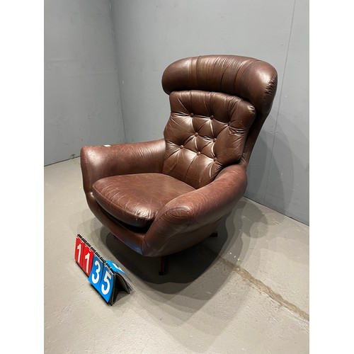 1135 - Swedish Swed fern leather mid century swivel chair