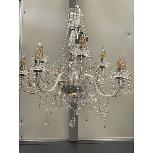 645Z - Beautiful cut glass 9 branch chandelier with droplets