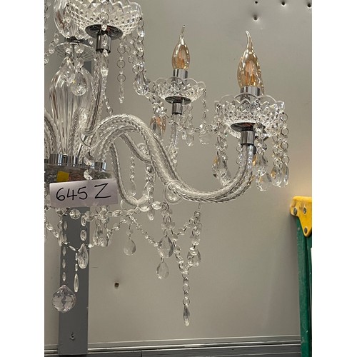 645Z - Beautiful cut glass 9 branch chandelier with droplets