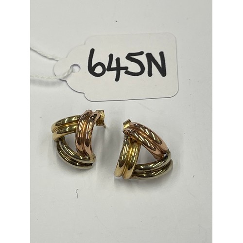 645N - Pair of multi coloured 9ct gold earrings. approx 1.6g