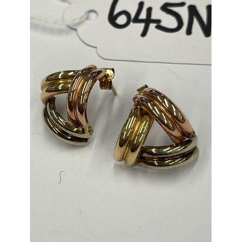 645N - Pair of multi coloured 9ct gold earrings. approx 1.6g