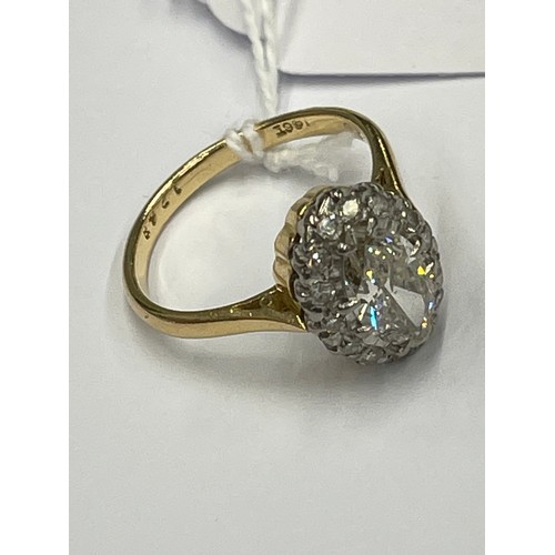 645P - Victorian 18ct gold oval centre stone diamond ring surrounded by small diamonds. centre stone betwee... 