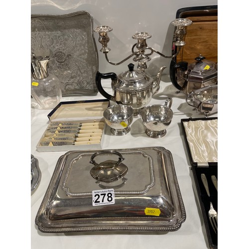 278 - Collection of good early 20th century silver plated ware + silver plated tea sets etc