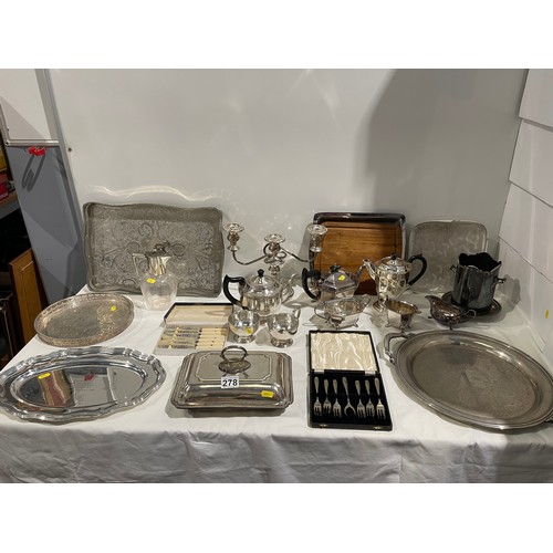 278 - Collection of good early 20th century silver plated ware + silver plated tea sets etc