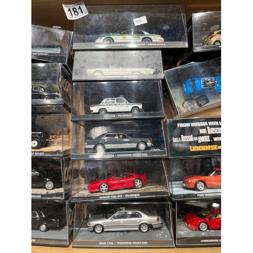 181 - 17 Boxed 007 James bond model cars from films gold finger, dr no etc