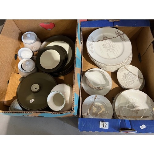 12 - 3 boxes pottery inc Denby + oriental dinnerware etc