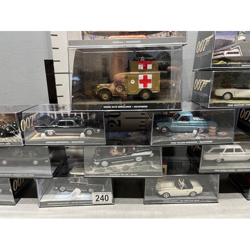 240 - 17 Boxed 007 James bond model cars from films gold finger, you only live twice etc