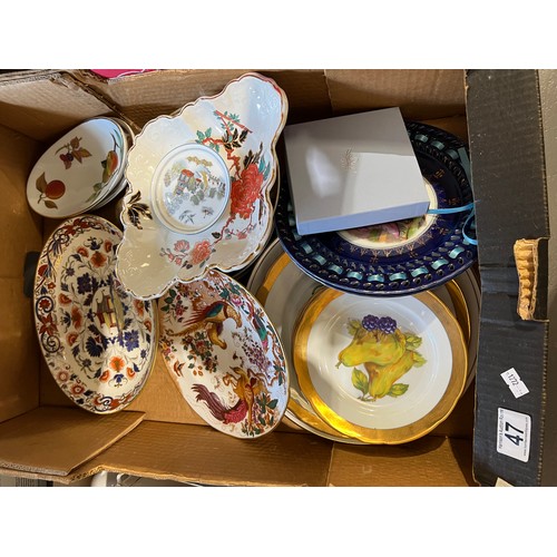 47 - Box cabinet/wall plates etc royal crown derby etc