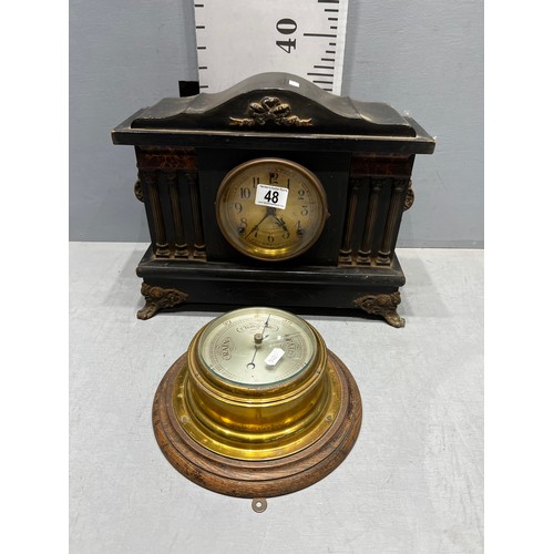 48 - Victorian mantle clock + early brass barometer