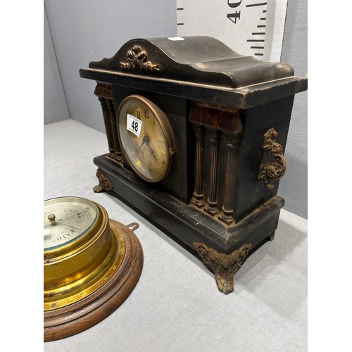 48 - Victorian mantle clock + early brass barometer