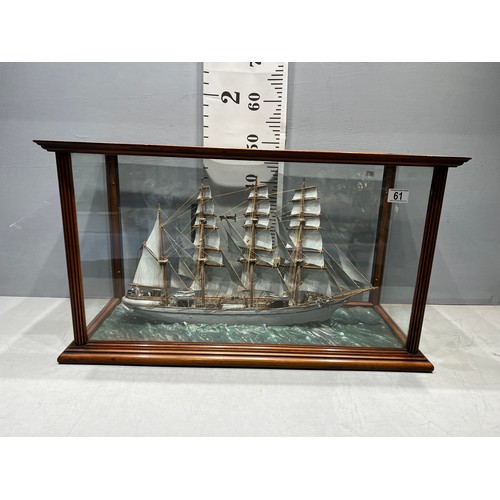 61 - Early 20th century ship in superb early mahogany display case