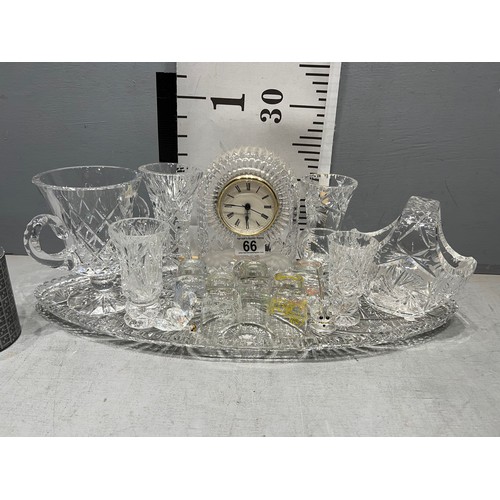 66 - Cut glass tray with cut glass items inc swarovski