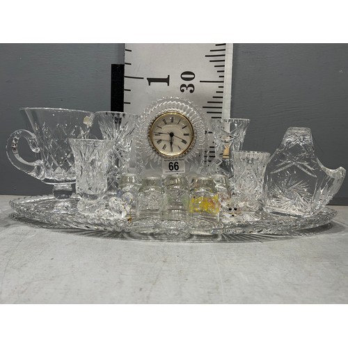 66 - Cut glass tray with cut glass items inc swarovski