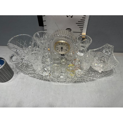 66 - Cut glass tray with cut glass items inc swarovski