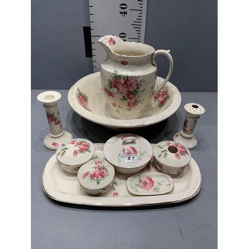 67 - Vintage jug & bowl set with matching dressing table set