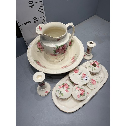 67 - Vintage jug & bowl set with matching dressing table set