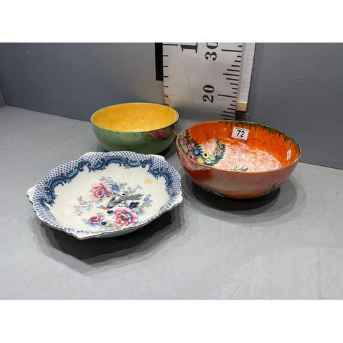 72 - 1 Carlton ware + 1 wedgwood + 1 lossolware bowls