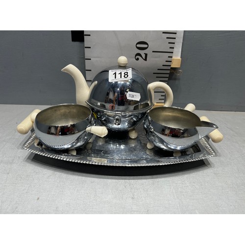 118 - Deco chrome teaset on tray