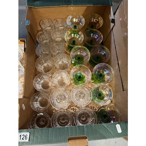 126 - 2 boxes cut glass etc wine whiskey champagne glasses