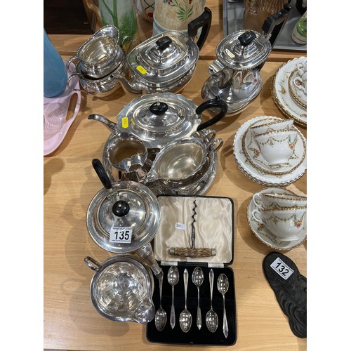 135 - Quantity silver plate tea sets etc