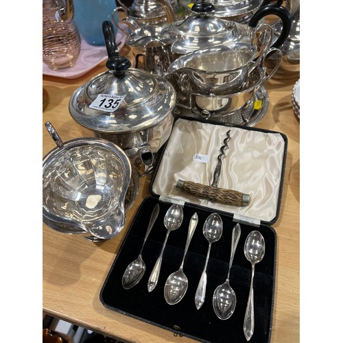 135 - Quantity silver plate tea sets etc