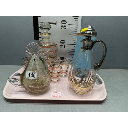 140 - Quantity of glassware. Murano vase, decantor drinks set etc