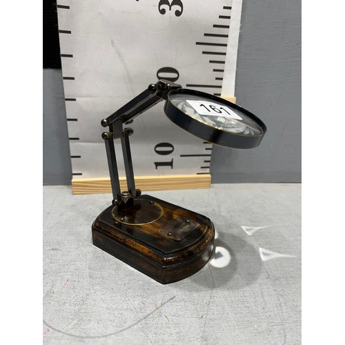 161 - Magnifier on stand with brass plaque