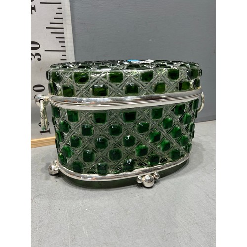 333 - Large green cut glass casket