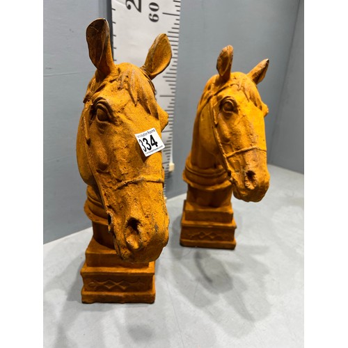 334 - Pair heavy cast iron Victorian design horses head very impressive