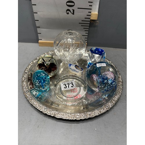 373 - Quantity paperweights + cut glass vase