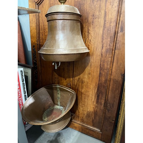 382 - Antique victorian French copper water fountain on early period wood back