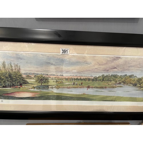 391 - Singed picture golfing possibly watercolour