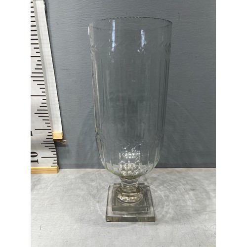 398 - Pair cut glass hurricane stem lamps