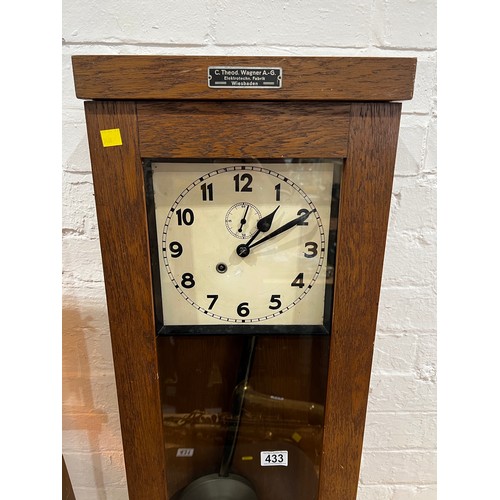 433 - Vintage oak cased Electric master clock C. Theo Wagner Wiesbaden