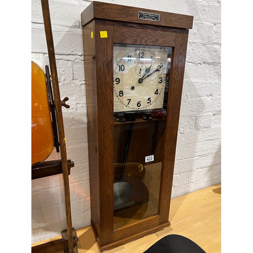 433 - Vintage oak cased Electric master clock C. Theo Wagner Wiesbaden