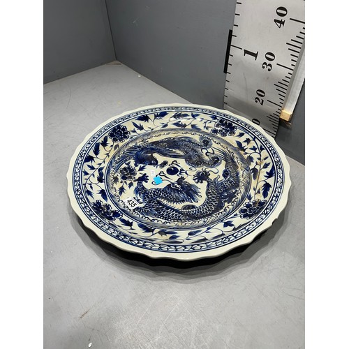 435 - Chinese large blue + white charger plate