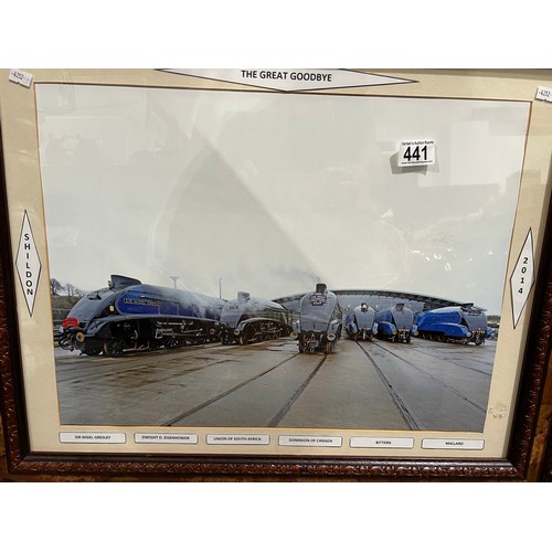 441 - Framed photo 'The great Goodbye' mallard, Sir Nigel Gresley etc