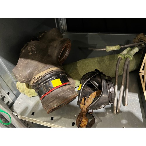 447 - Gas mask, goggles, army stretcher etc