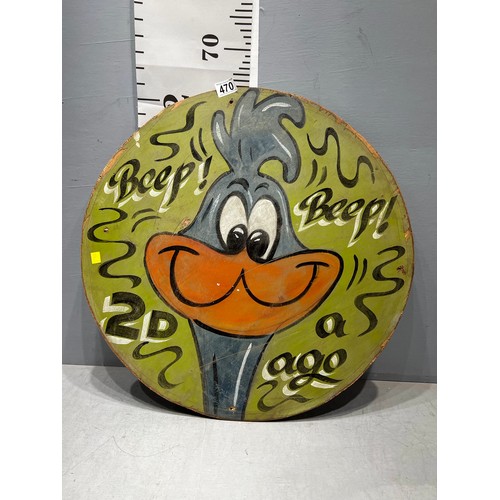 470 - Vintage Round fairground sign 'Beep Beep' 2d ago