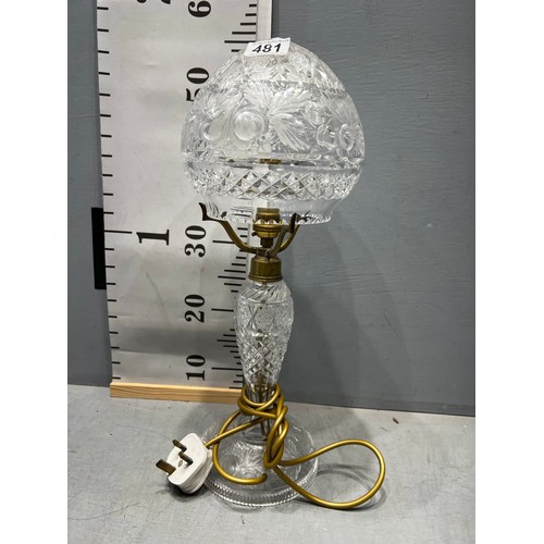 481 - Cut glass lamp + shade